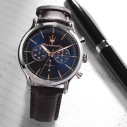  Shop Authentic Maserati Epoca Chronograph Blue Dial Brown Leather Strap Watch For Men - R8871618014 - Luxxuri