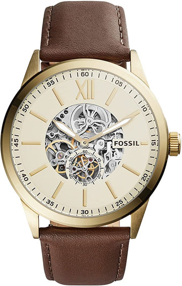  Shop Authentic Fossil Flynn Mechanical Skeleton Beige Dial Brown Leather Strap Watch for Men - BQ2215 - Luxxuri