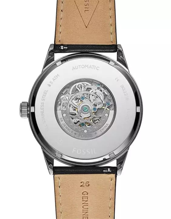  Shop Authentic Fossil Flynn Mechanical Black Dial Black Leather Strap Watch for Men - BQ2216 - Luxxuri