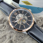  Shop Authentic Fossil Flynn Mechanical Black Dial Black Leather Strap Watch for Men - BQ2216 - Luxxuri