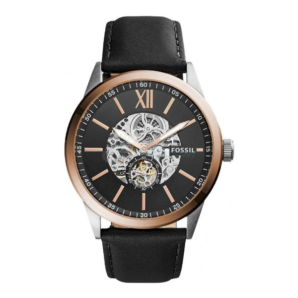  Shop Authentic Fossil Flynn Mechanical Black Dial Black Leather Strap Watch for Men - BQ2216 - Luxxuri