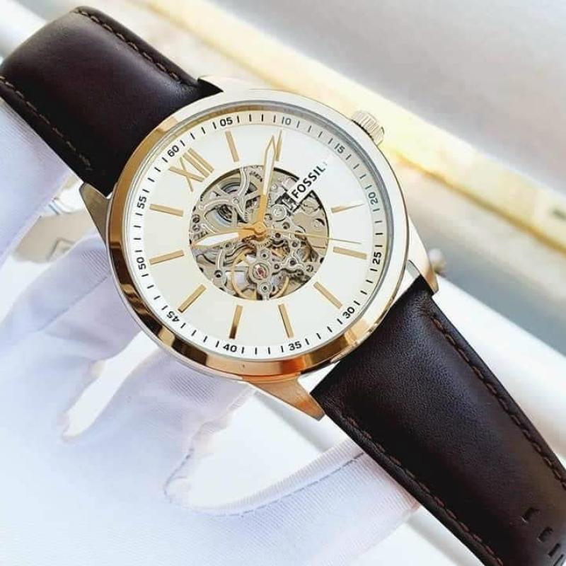  Shop Authentic Fossil Flynn Mechanical Skeleton Beige Dial Brown Leather Strap Watch for Men - BQ2215 - Luxxuri