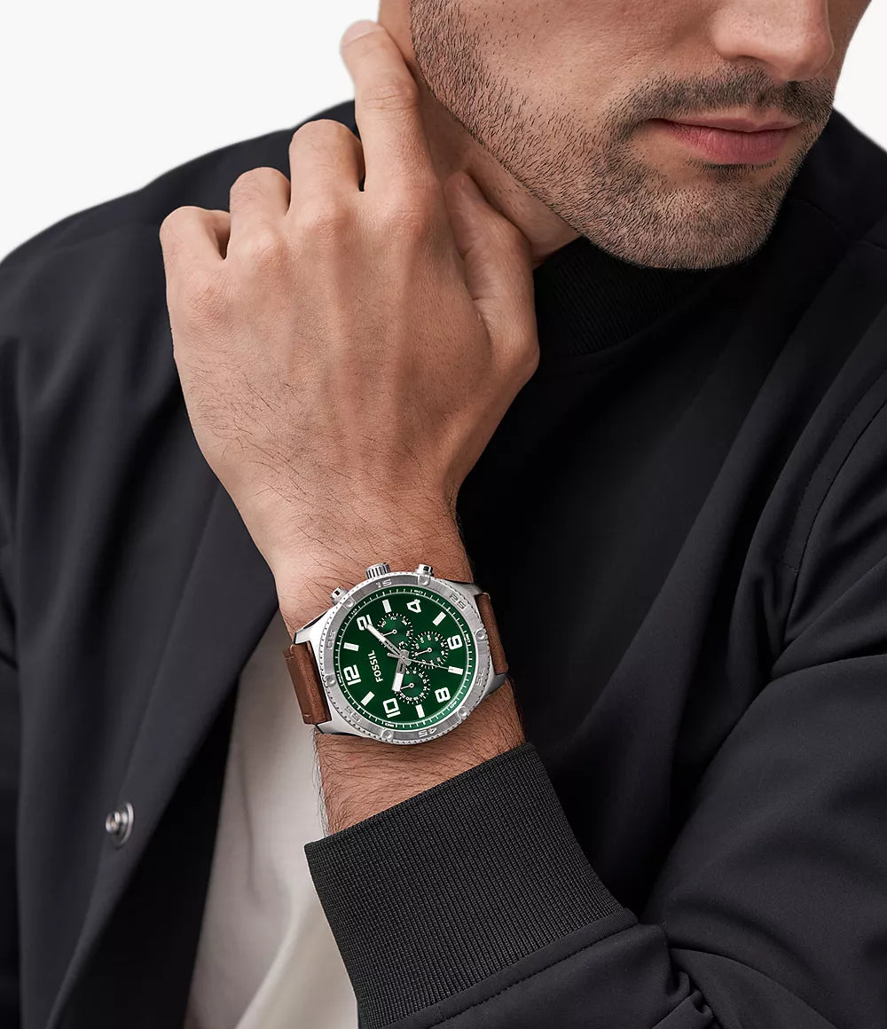  Shop Authentic Fossil Brox Multifunction Green Dial Brown Leather Strap Watch for Men - BQ2801 - Luxxuri