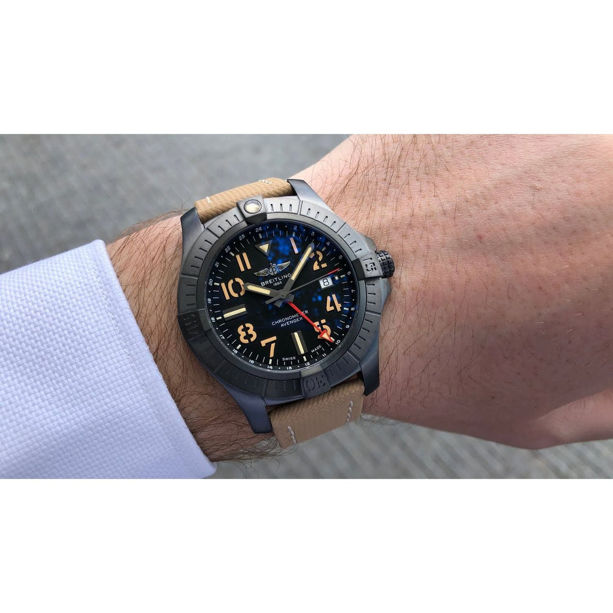  Shop Authentic Breitling Avenger Automatic GMT 45 Black Dial Brown Nylon Strap Watch for Men - V32395101B1X1 - Luxxuri