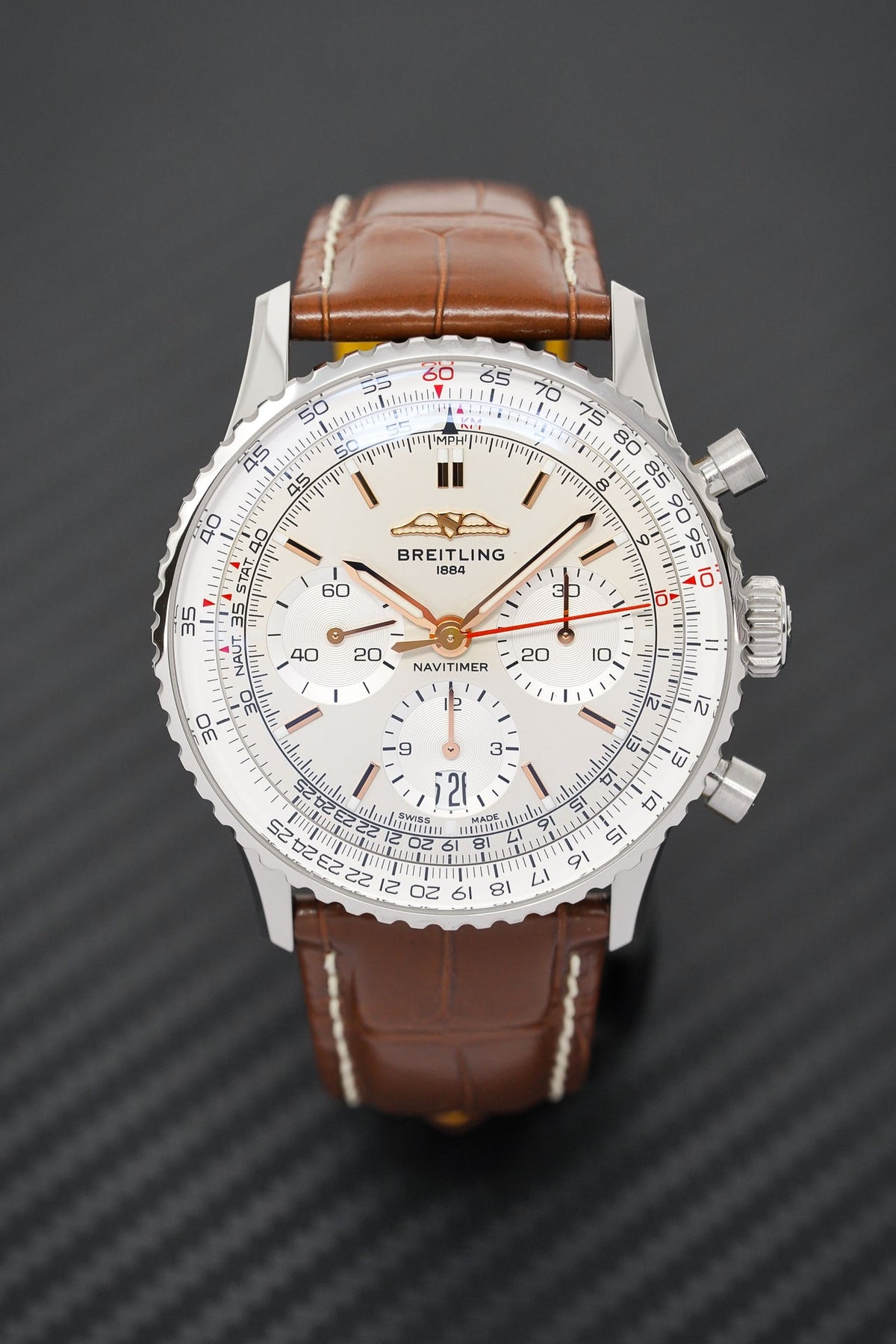  Shop Authentic Breitling Navitimer B01 Chronograph 41 White Dial Brown Leather Strap Watch for Men - AB0139211G1P1 - Luxxuri