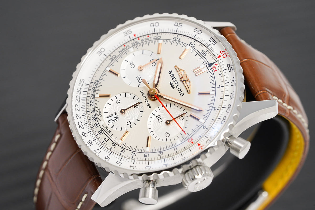  Shop Authentic Breitling Navitimer B01 Chronograph 41 White Dial Brown Leather Strap Watch for Men - AB0139211G1P1 - Luxxuri