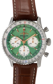  Shop Authentic Breitling Navitimer B01 Chronograph 41 Green Dial Brown Leather Strap Watch for Men - AB0139211L1P1 - Luxxuri