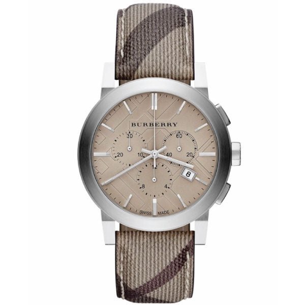  Shop Authentic Burberry The City Smoke Dial Checked Brown Leather Strap Watch for Men - BU9358 - Luxxuri