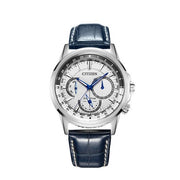  Shop Authentic Citizen Eco Drive Calendrier White Dial Blue Leather Strap Watch For Men - BU2020-11A - Luxxuri