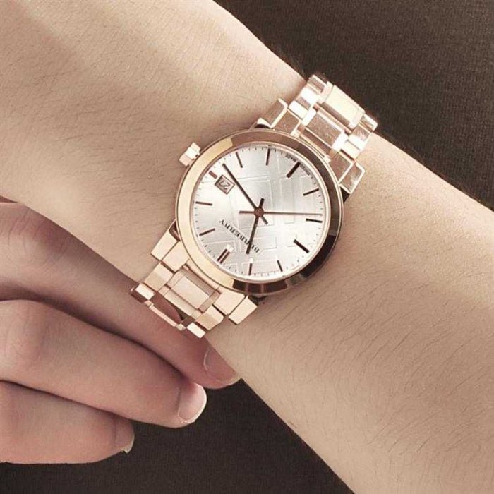  Shop Authentic Burberry The City White Dial Rose Gold Steel Strap Watch for Women - BU9104 - Luxxuri