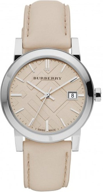  Shop Authentic Burberry The City Beige Dial Beige Leather Strap Watch for Women - BU9107 - Luxxuri