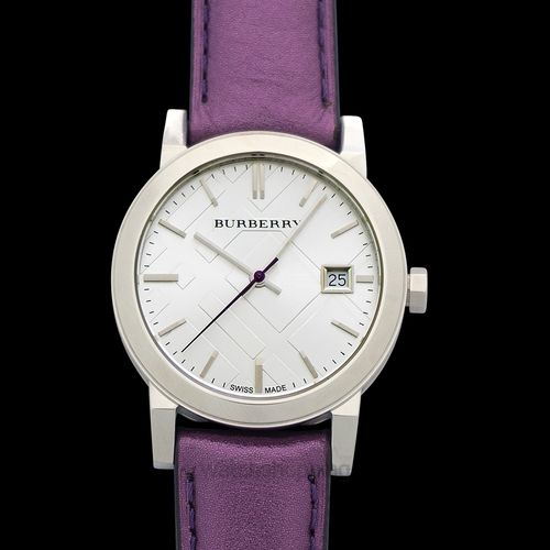  Shop Authentic Burberry The City Silver Dial Purple Leather Strap Watch for Women - BU9122 - Luxxuri