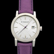  Shop Authentic Burberry The City Silver Dial Purple Leather Strap Watch for Women - BU9122 - Luxxuri