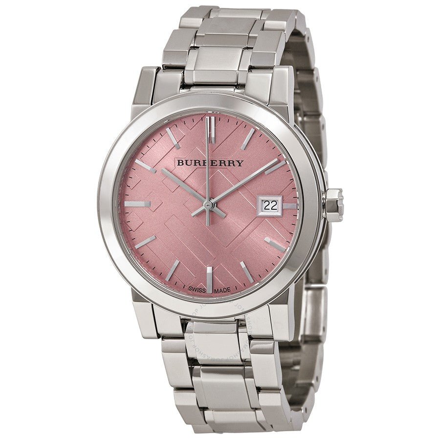  Shop Authentic Burberry The City Pink Dial Silver Steel Strap Watch for Women - BU9124 - Luxxuri