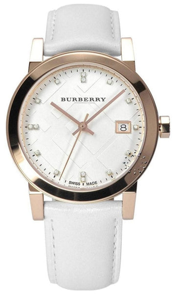  Shop Authentic Burberry The City Diamonds White Dial White Leather Strap Watch for Women - BU9130 - Luxxuri