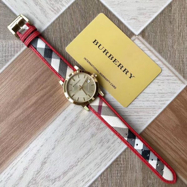  Shop Authentic Burberry The City Champagne Dial Leather Strap Watch for Women - BU9139 - Luxxuri