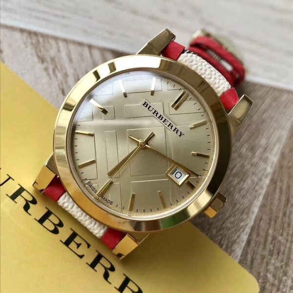  Shop Authentic Burberry The City Champagne Dial Leather Strap Watch for Women - BU9139 - Luxxuri