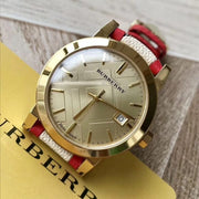  Shop Authentic Burberry The City Champagne Dial Leather Strap Watch for Women - BU9139 - Luxxuri