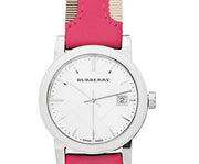  Shop Authentic Burberry The City White Dial Haymarket Pink Leather Strap Watch for Women - BU9149 - Luxxuri