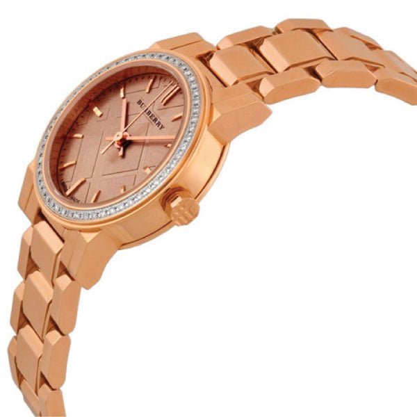  Shop Authentic Burberry The City Diamonds Rose Dial Rose Gold Steel Strap Watch for Women - BU9225 - Luxxuri