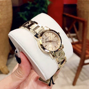  Shop Authentic Burberry The City Gold Dial Gold Steel Strap Watch for Women - BU9234 - Luxxuri