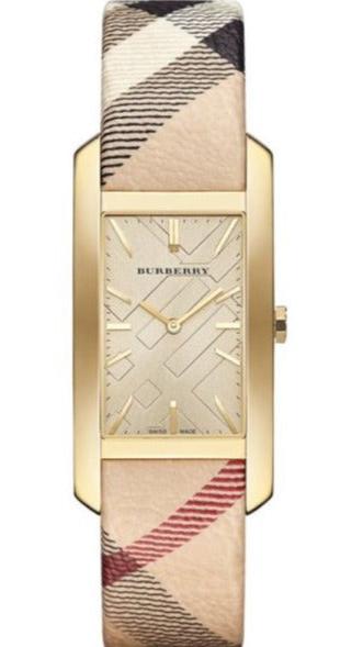  Shop Authentic Burberry Pioneer Champagne Dial Haymarket Beige Leather Strap Watch for Women - BU9407 - Luxxuri