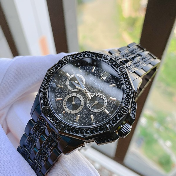  Shop Authentic Bulova Octova Chronograph Black Crystal Dial Black Steel Strap Watch for Men - 98C134 - Luxxuri