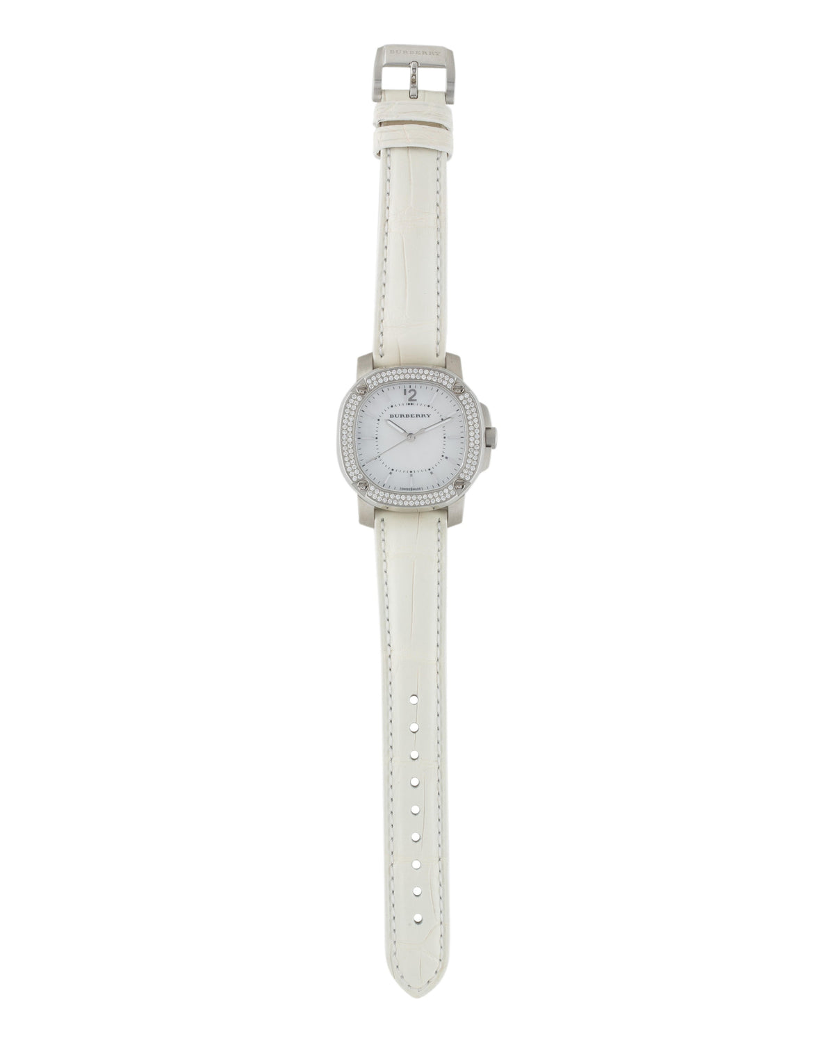  Shop Authentic Burberry The Britain Diamonds Mother of Pearl Dial White Leather Strap Watch for Women - BBY1800 - Luxxuri