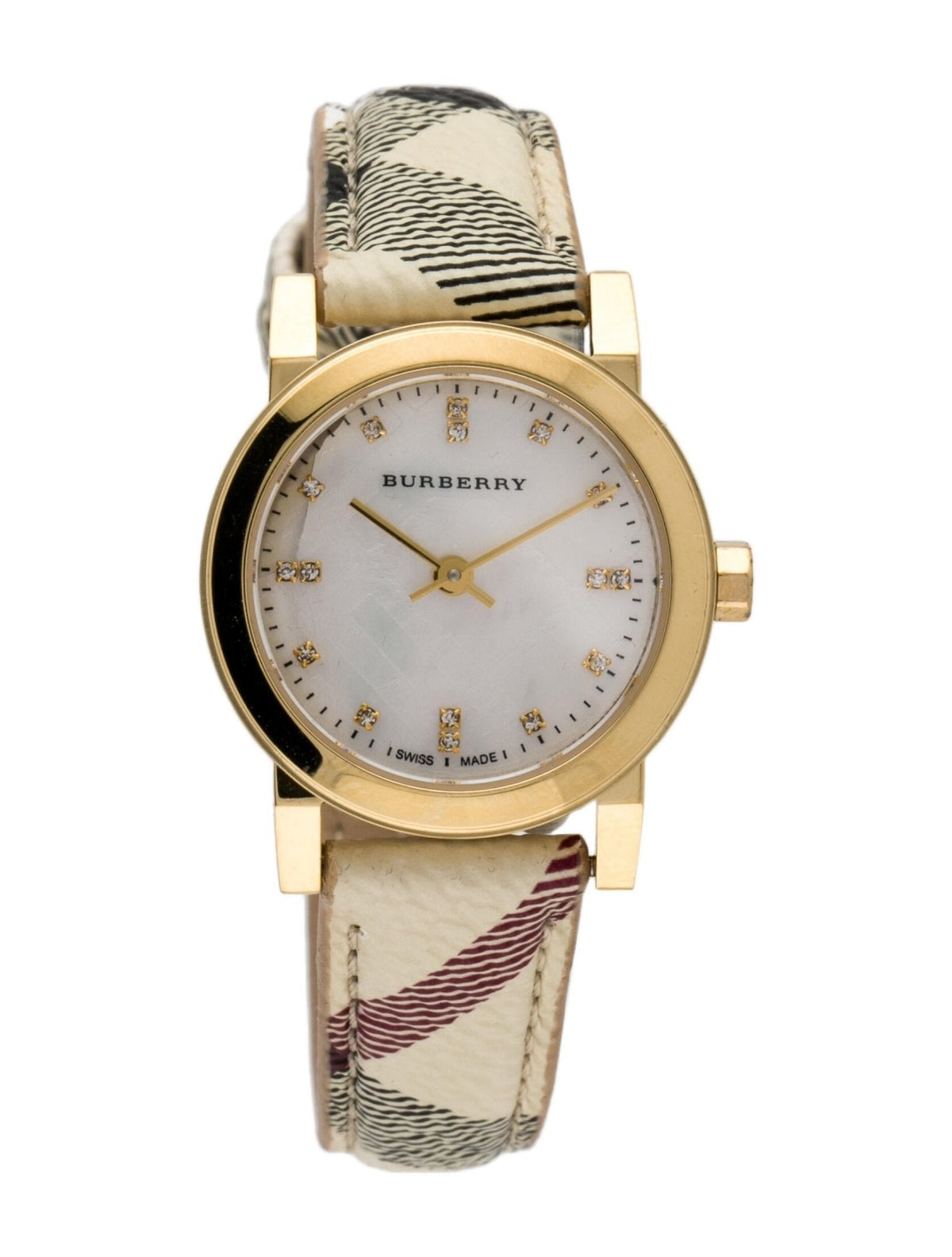  Shop Authentic Burberry The City Diamonds Mother of Pearl Dial Brown Leather Strap Watch for Women - BU9226 - Luxxuri