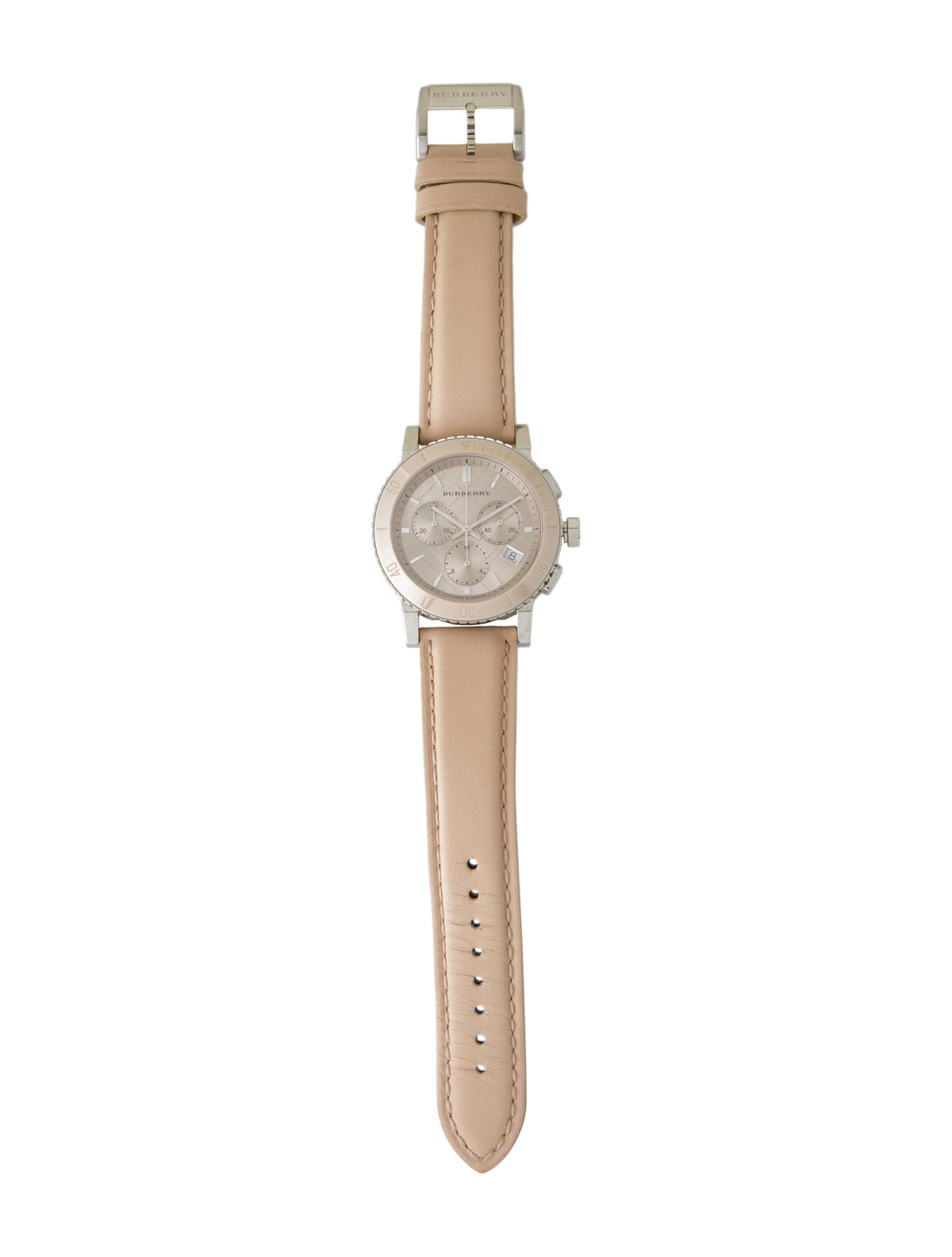  Shop Authentic Burberry The City Chronograph Rose Gold Dial Beige Leather Strap Watch For Women - BU9702 - Luxxuri