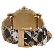  Shop Authentic Burberry The City Gold Dial Haymarket Brown Leather Strap Watch for Women - BU9219 - Luxxuri
