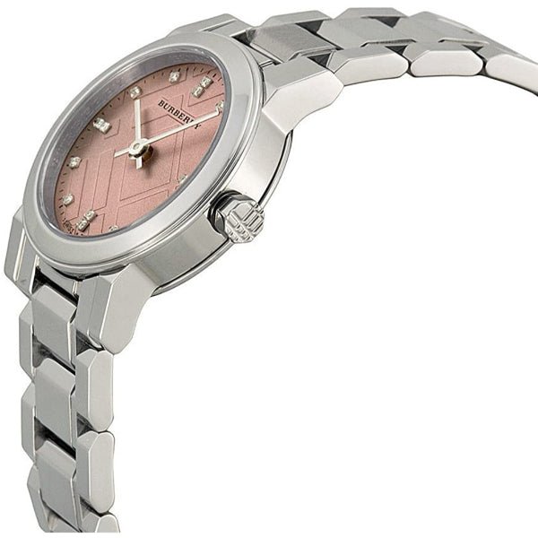  Shop Authentic Burberry The City Diamonds Pink Dial Silver Steel Strap Watch for Women - BU9223 - Luxxuri