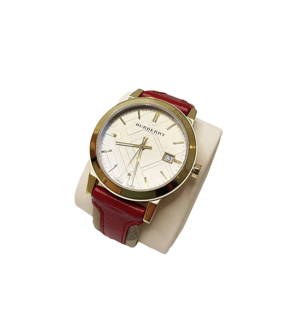  Shop Authentic Burberry The City Gold Dial Red Leather Strap Watch for Women - BU9140 - Luxxuri