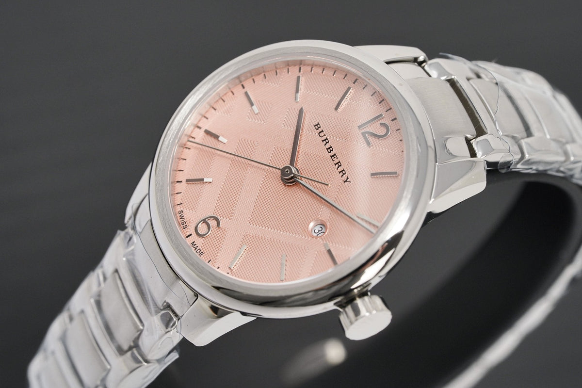  Shop Authentic Burberry The Classic Pink Dial Silver Steel Strap Watch for Women - BU10111 - Luxxuri