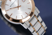 Shop Authentic Burberry The City White Dial Two Tone Steel Strap Watch for Women - BU9006 - Luxxuri