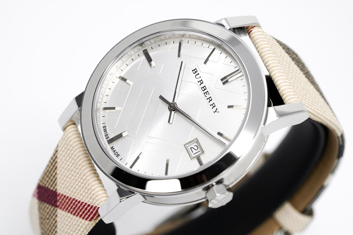  Shop Authentic Burberry The City Nova Silver Dial White Leather Strap Watch for Women - BU9022 - Luxxuri