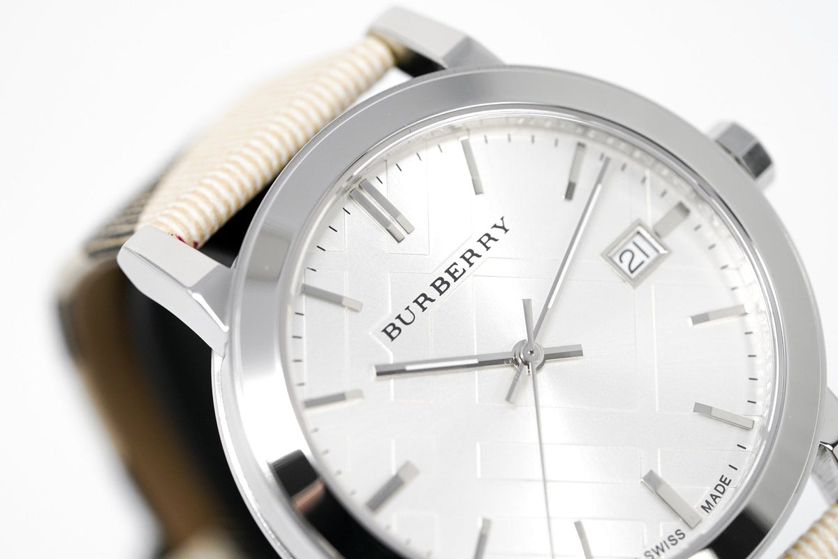  Shop Authentic Burberry The City Nova Silver Dial White Leather Strap Watch for Women - BU9022 - Luxxuri