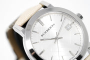  Shop Authentic Burberry The City Nova Silver Dial White Leather Strap Watch for Women - BU9022 - Luxxuri