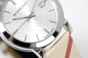  Shop Authentic Burberry The City Nova Silver Dial White Leather Strap Watch for Women - BU9022 - Luxxuri