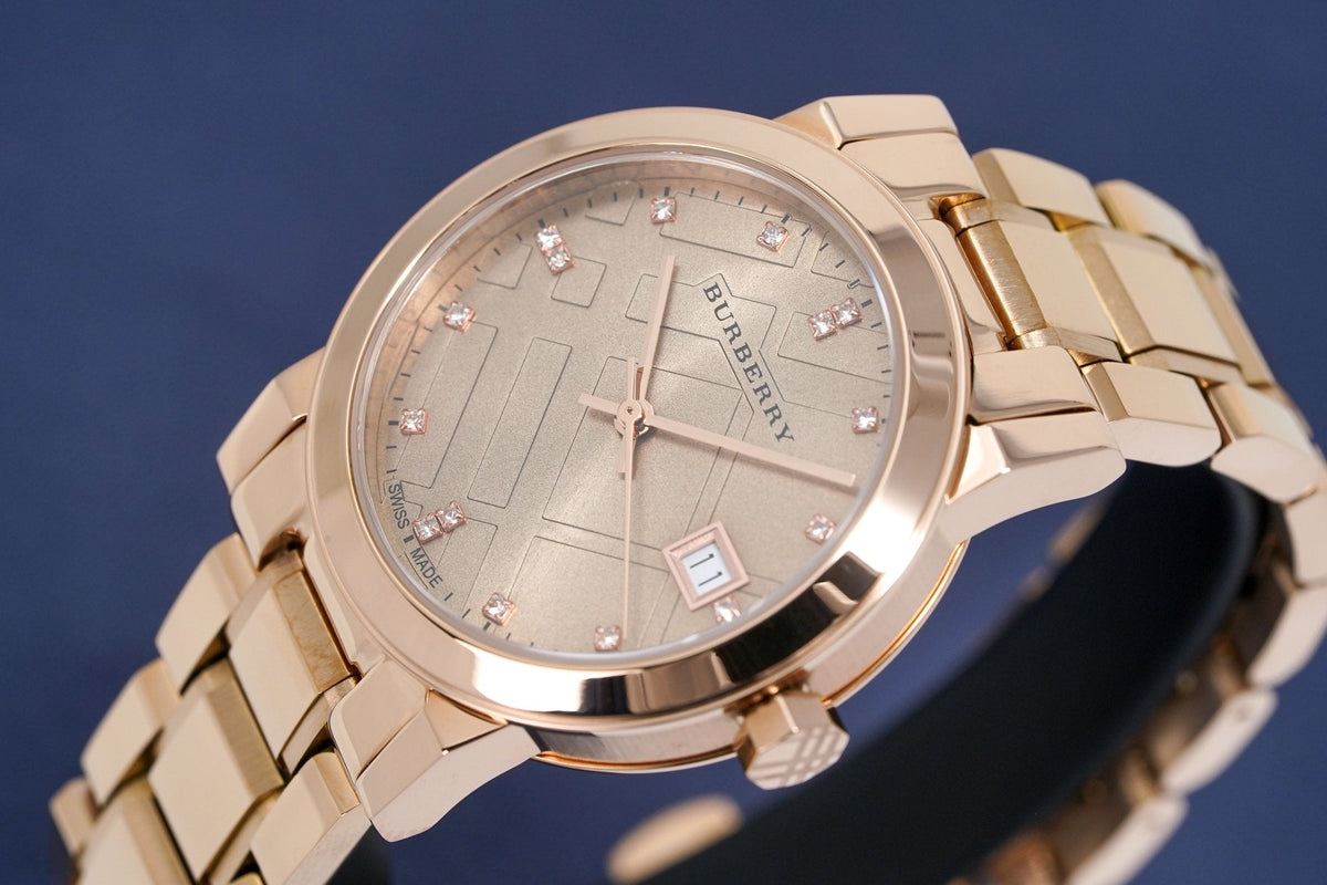  Shop Authentic Burberry The City Diamonds Rose Gold Dial Rose Gold Steel Strap Watch for Women - BU9126 - Luxxuri