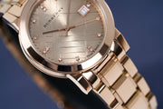  Shop Authentic Burberry The City Diamonds Rose Gold Dial Rose Gold Steel Strap Watch for Women - BU9126 - Luxxuri