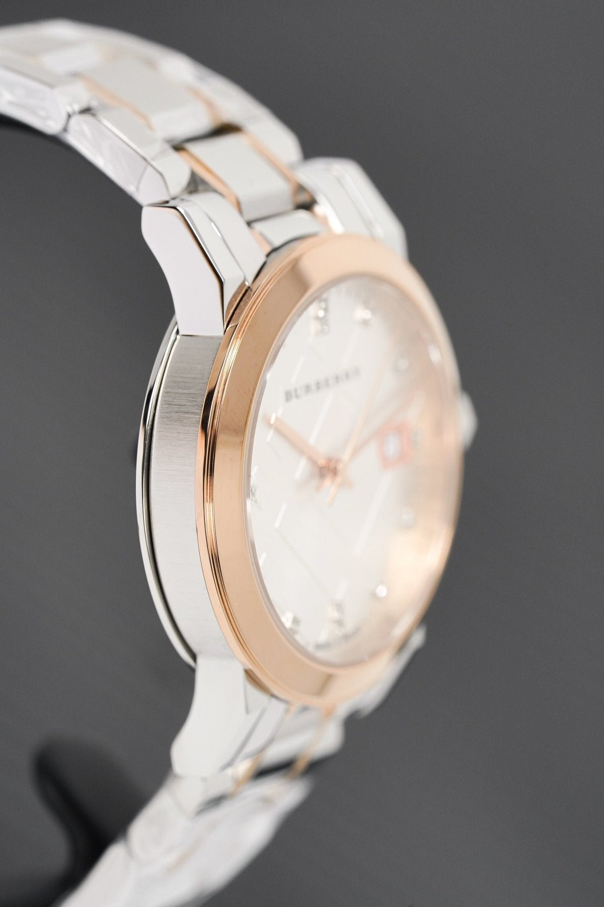  Shop Authentic Burberry The City Diamonds White Dial Two Tone Steel Strap Watch for Women - BU9127 - Luxxuri