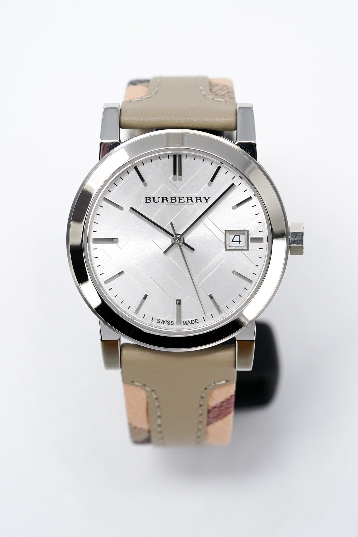  Shop Authentic Burberry The City White Dial Beige Leather Strap Watch for Women - BU9132 - Luxxuri