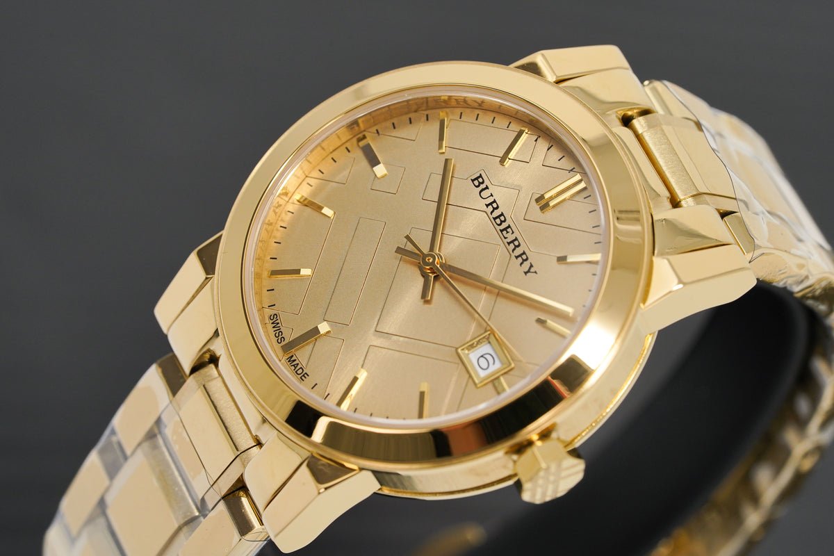  Shop Authentic Burberry The City Gold Dial Gold Steel Strap Watch for Women - BU9134 - Luxxuri