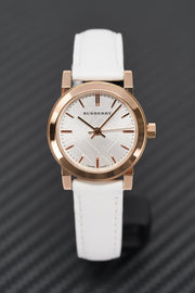  Shop Authentic Burberry The City White Dial White Leather Strap Watch for Women - BU9012 - Luxxuri
