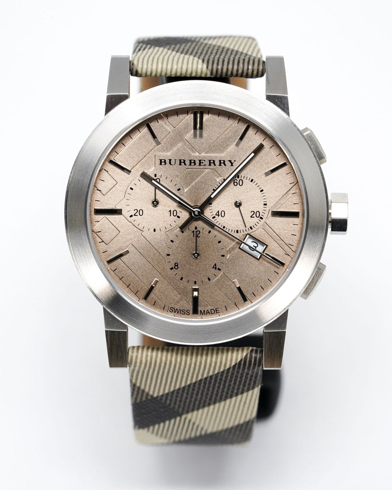  Shop Authentic Burberry The City Smoke Dial Checked Brown Leather Strap Watch for Men - BU9358 - Luxxuri