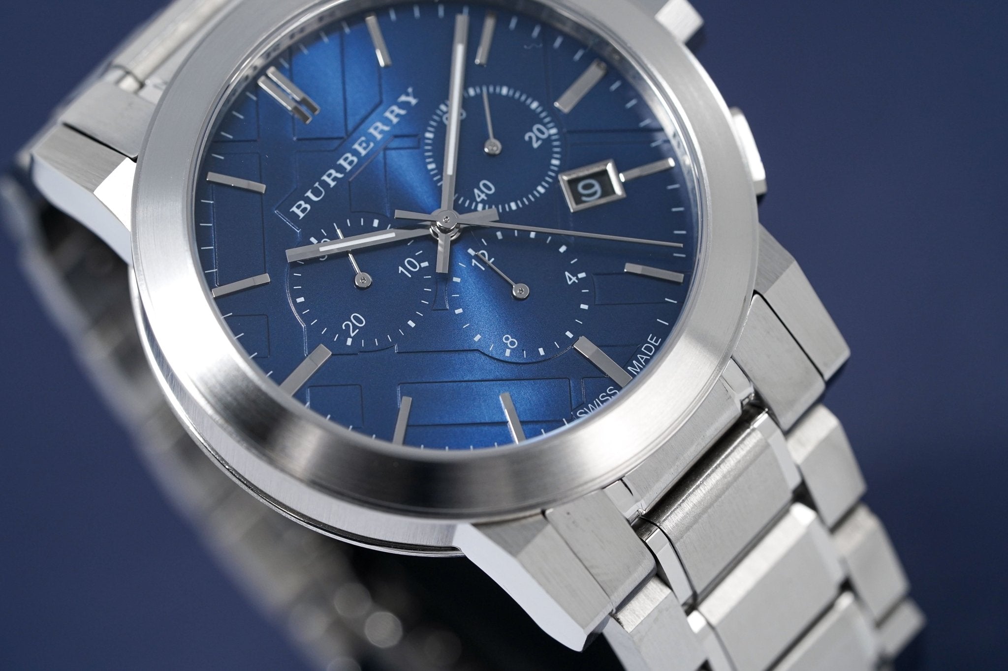  Shop Authentic Burberry The City Blue Dial Silver Steel Strap Watch for Men - BU9363 - Luxxuri