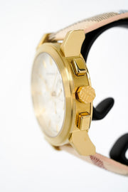  Shop Authentic Burberry The City White Dial Haymarket Beige Leather Strap Watch for Women - BU9752 - Luxxuri