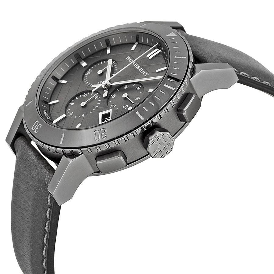  Shop Authentic Burberry The City Chronograph Ion Plated Grey Dial Grey Leather Strap Watch for Men - BU9384 - Luxxuri