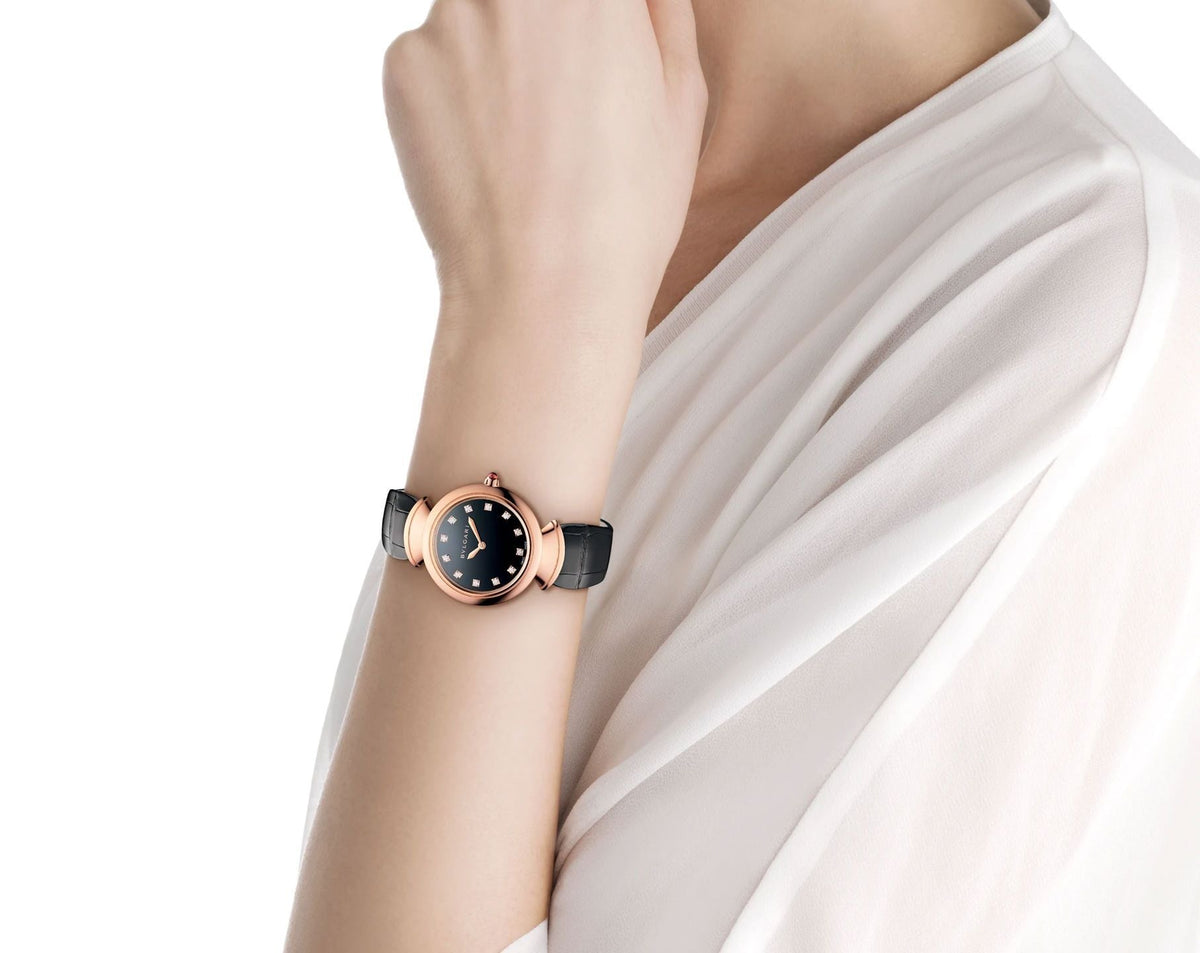  Shop Authentic Bvlgari Divas Dream Quartz Diamonds Black Dial Black Leather Strap Watch for Women - DREAM102841 - Luxxuri